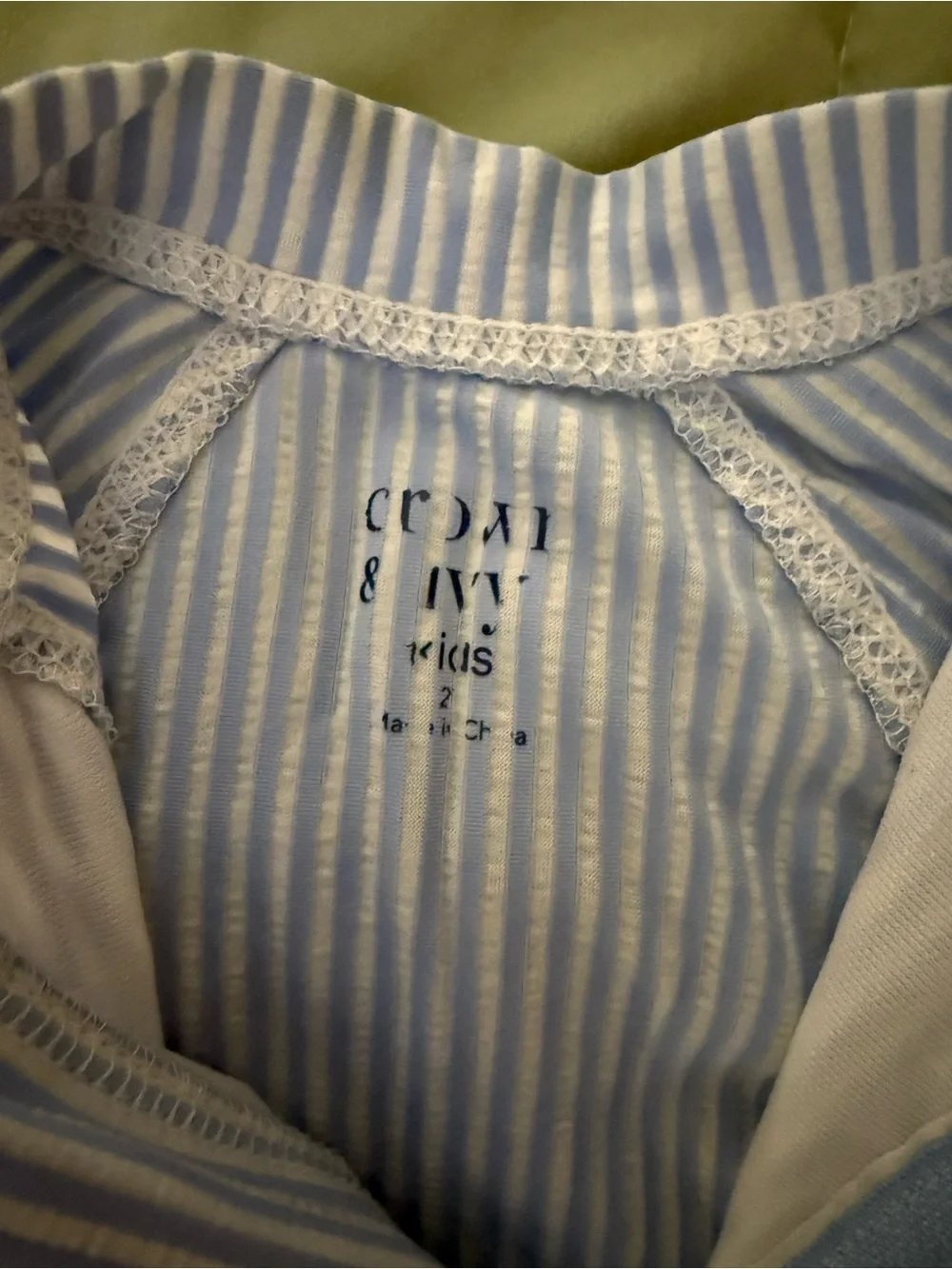 crown & ivy Girls Light Blue and White Striped Long Sleeve One-Piece Swimsuit